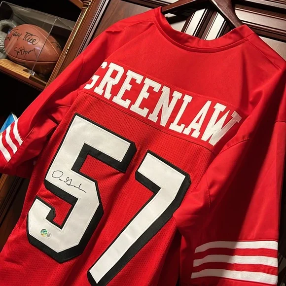 Brand New Custom Made NFL SF 49er LB “Dre” Greenlaw Signed #57 Throwback Jersey!